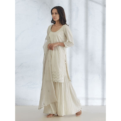 Mandira Wirk Ivory Embroidered Kurta With Sharara And Dupatta (Set of 3)