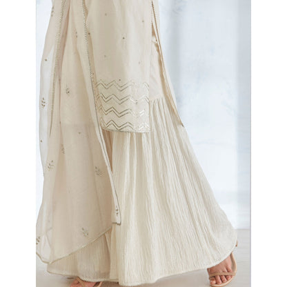 Mandira Wirk Ivory Embroidered Kurta With Sharara And Dupatta (Set of 3)