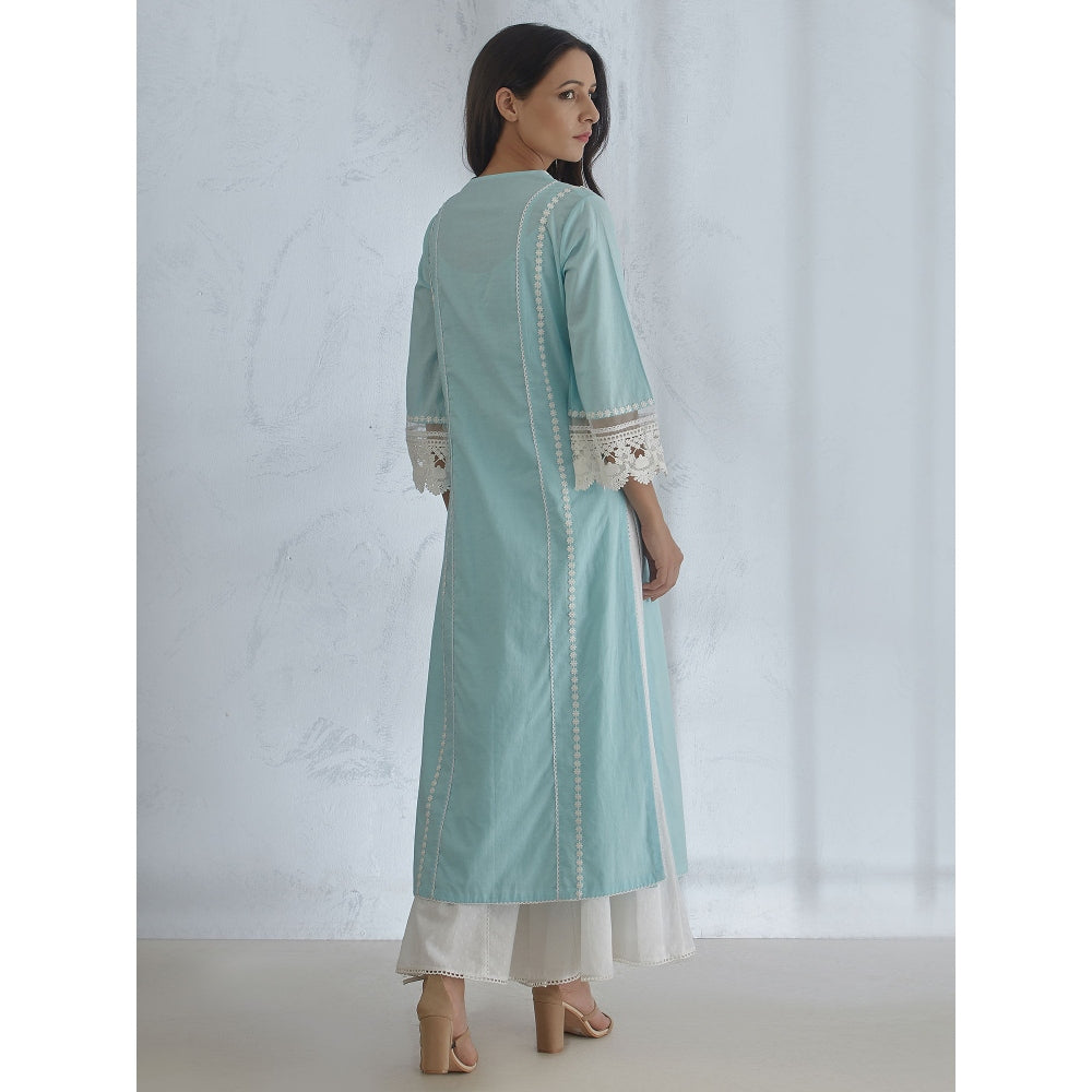 Mandira Wirk Light Blue Kurta With Lace Detailing & Panelled Palazzo (Set of 2)
