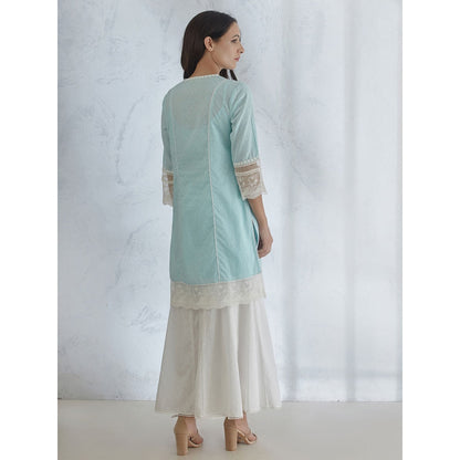 Mandira Wirk Light Blue Short Kurta With Palazzo And Scarf (Set of 3)