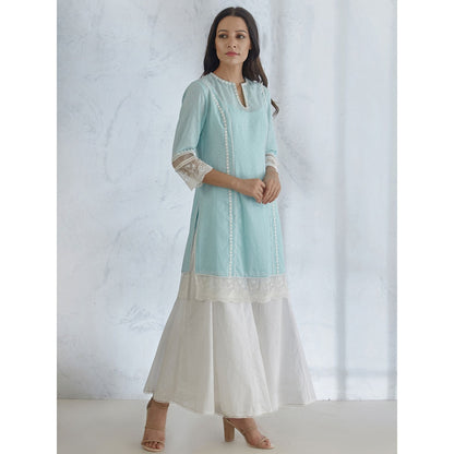 Mandira Wirk Light Blue Short Kurta With Palazzo And Scarf (Set of 3)