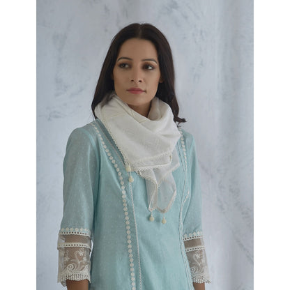 Mandira Wirk Light Blue Short Kurta With Palazzo And Scarf (Set of 3)