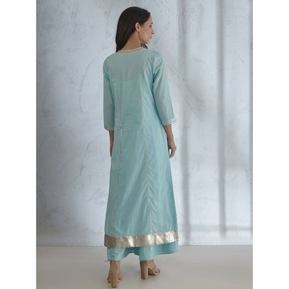 Mandira Wirk Scalloped Kurta With Light Blue Sharara And Dupatta (Set of 3)