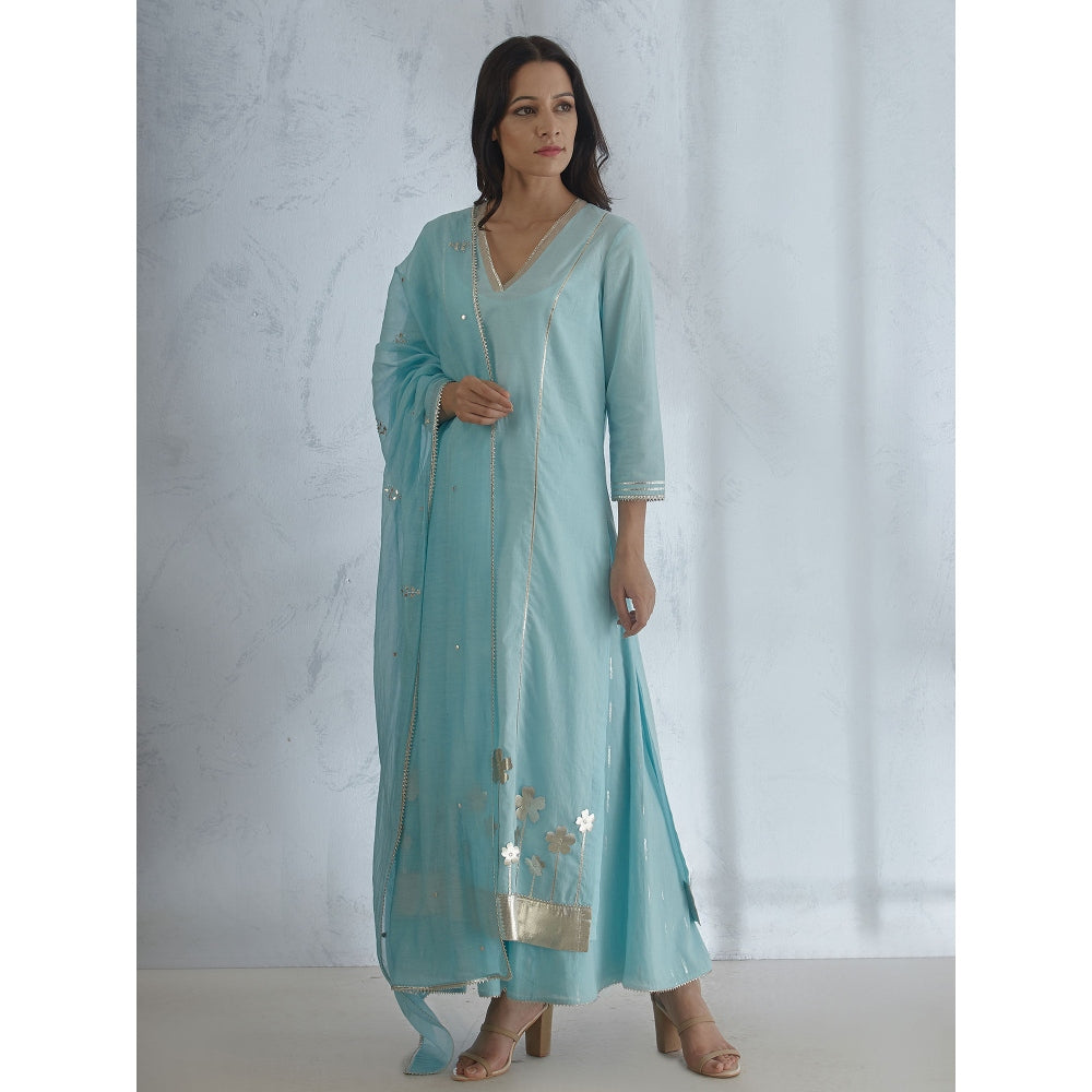 Mandira Wirk Silver Gota Cutwork Kurta With Sharara And Dupatta (Set of 3)