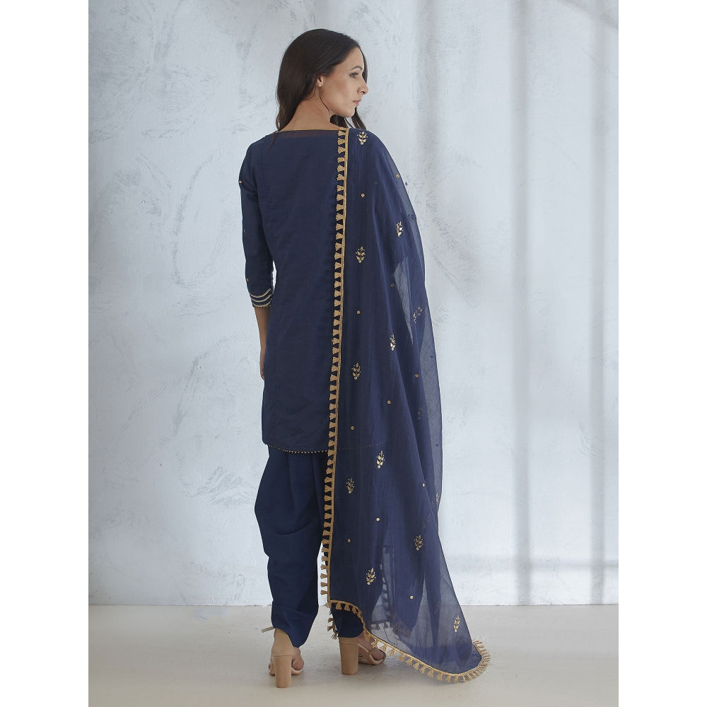 Mandira Wirk Short Navy Gota Embroidered Kurta With Dhoti Pants And Dupatta (Set of 3)