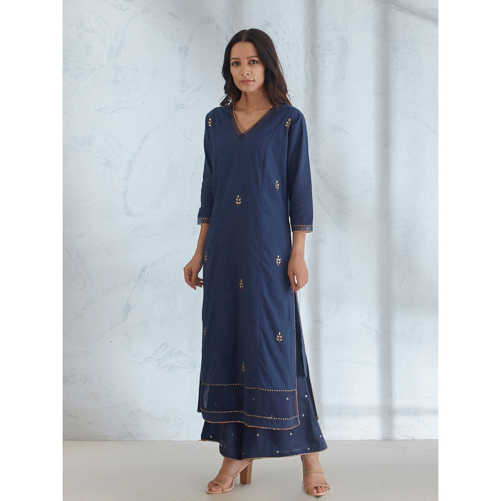 Mandira Wirk Embroidered Gota Kurta With Palazzo And Dupatta (Set of 3)