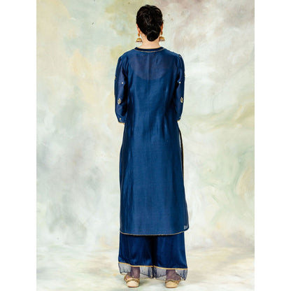 Mandira Wirk Navy Embroidered Kurta With Gota Detailing & Pant And Dupatta (Set of 3)