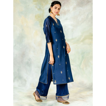 Mandira Wirk Navy Embroidered Kurta With Gota Detailing & Pant And Dupatta (Set of 3)