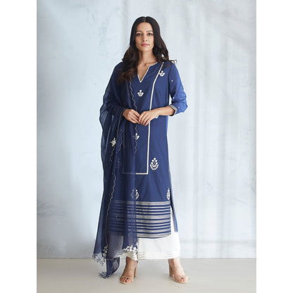 Mandira Wirk Classic Straight Embellished Kurta With Ivory Palazzo And Dupata