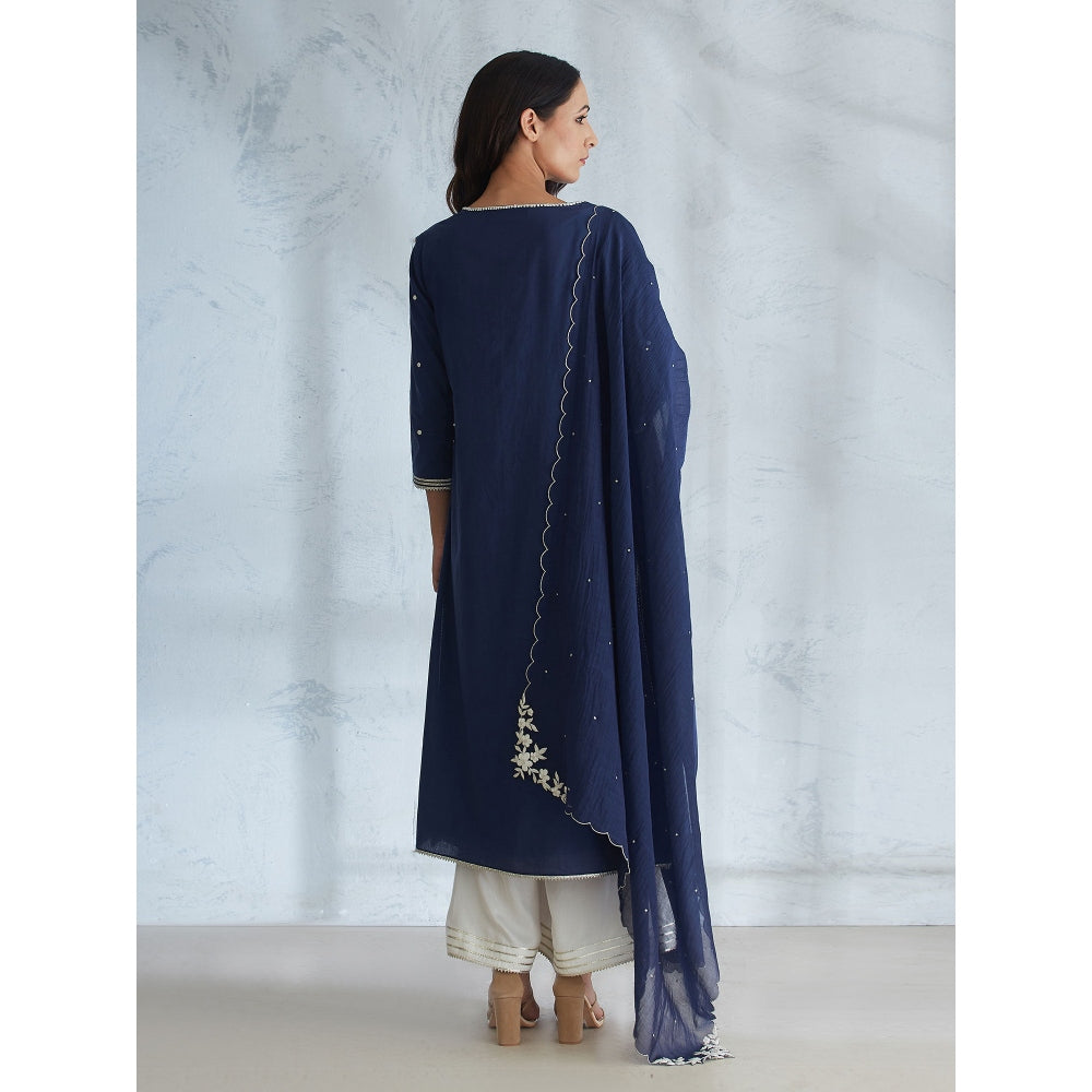 Mandira Wirk Classic Straight Embellished Kurta With Ivory Palazzo And Dupata