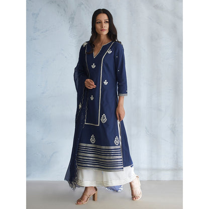 Mandira Wirk Classic Straight Embellished Kurta With Ivory Palazzo And Dupata