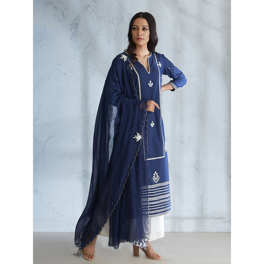 Mandira Wirk Classic Straight Embellished Kurta With Ivory Palazzo And Dupata