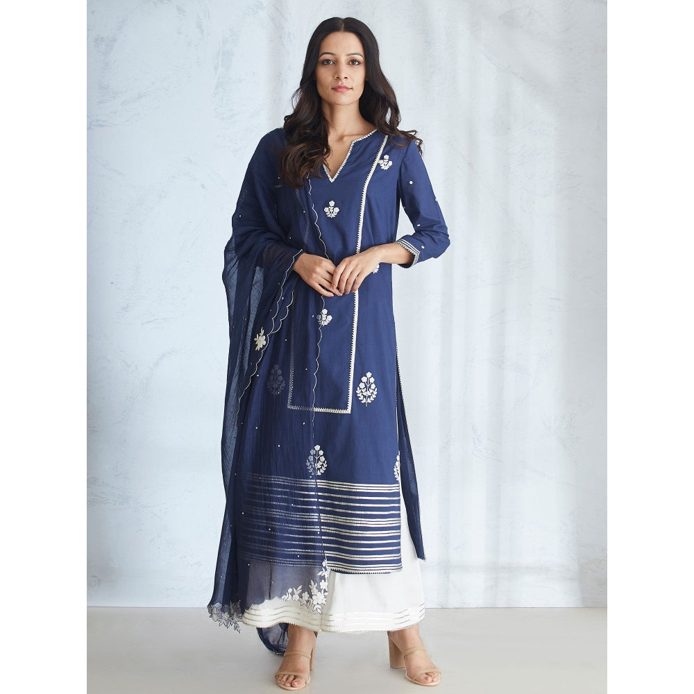 Mandira Wirk Classic Straight Embellished Kurta With Ivory Palazzo And Dupata