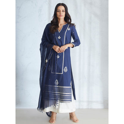 Mandira Wirk Classic Straight Embellished Kurta With Ivory Palazzo And Dupata