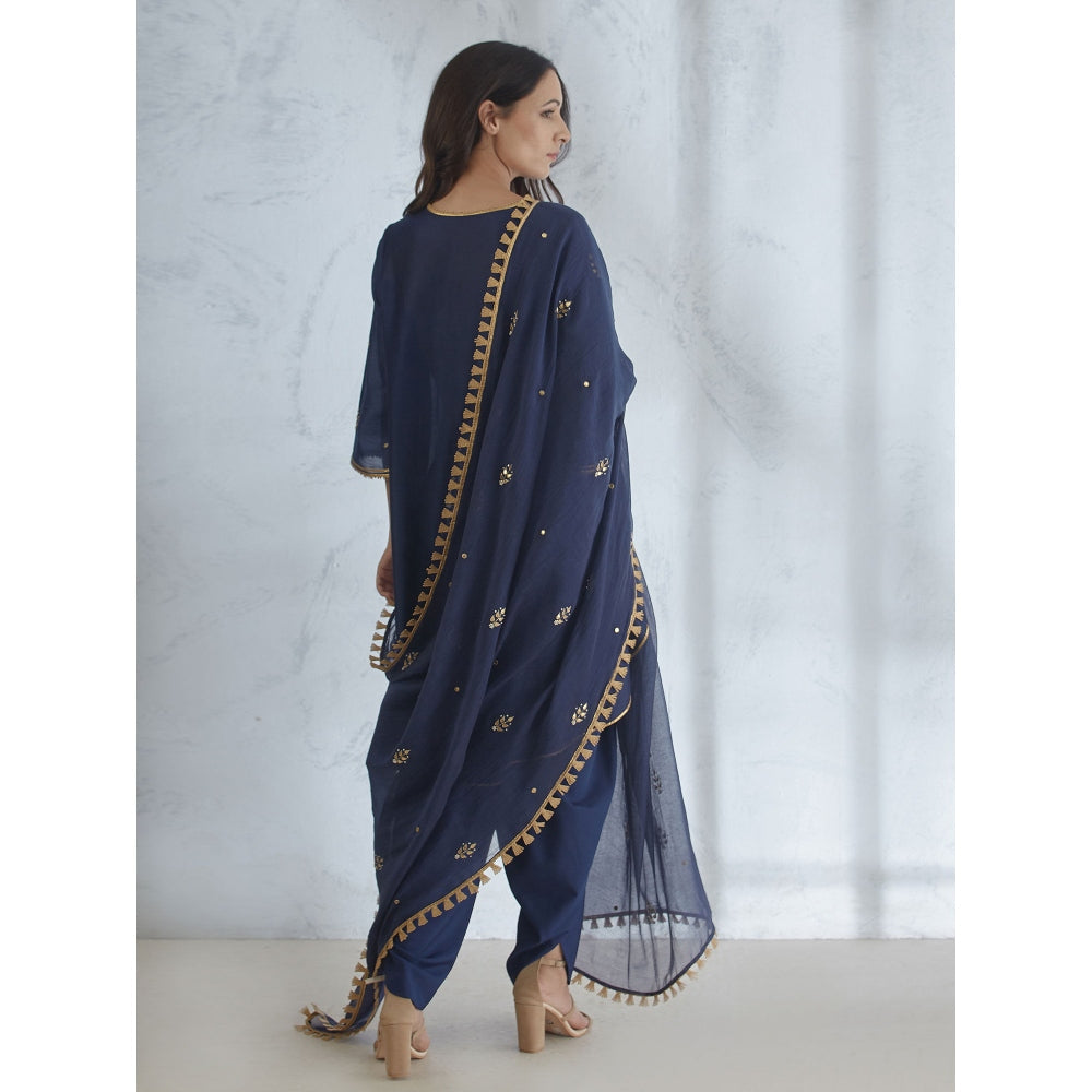 Mandira Wirk Navy Embellished Kurta With Dhoti Pant And Dupatta (Set of 3)