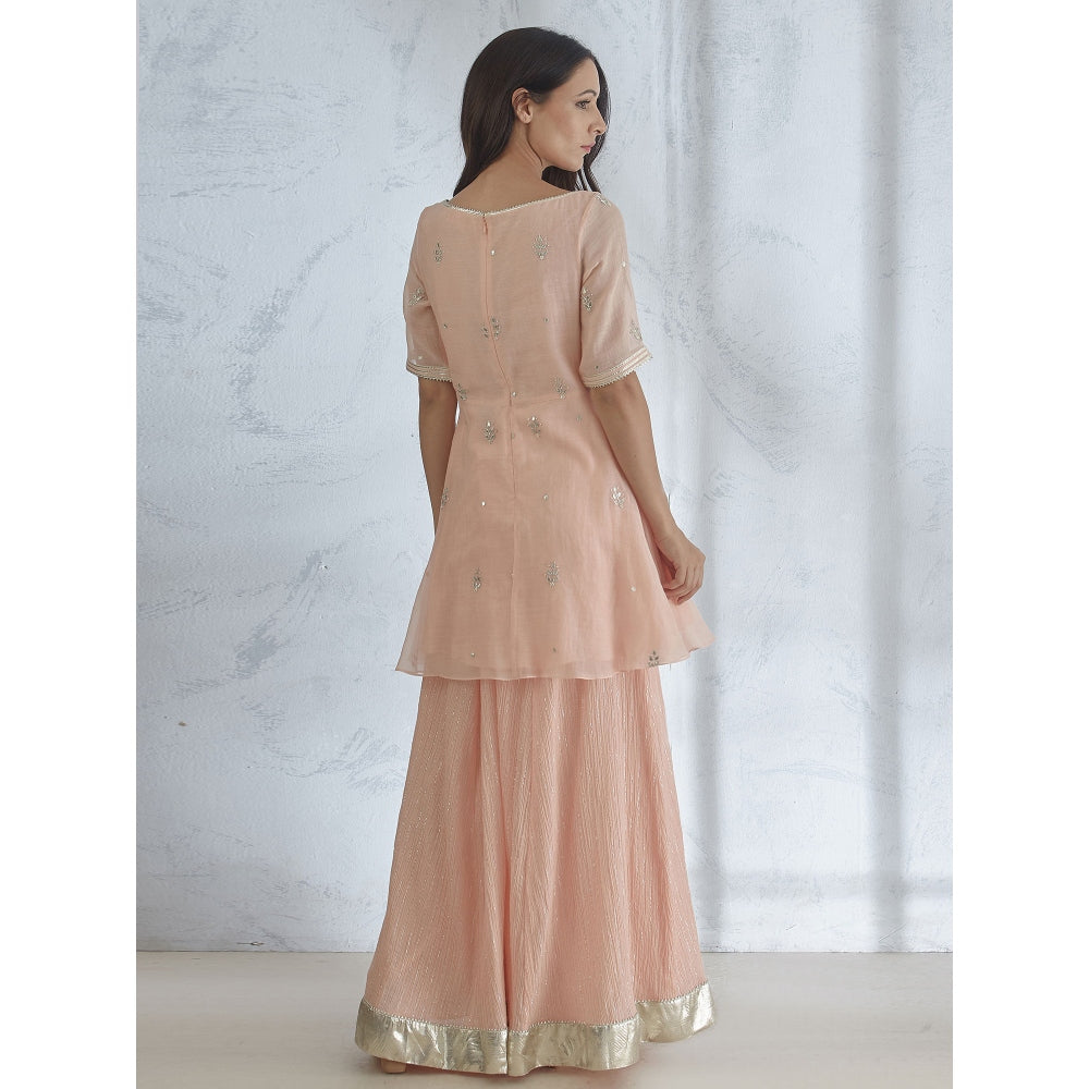 Mandira Wirk Silk Chanderi Short Kurta With Sharara And Dupatta (Set of 3)