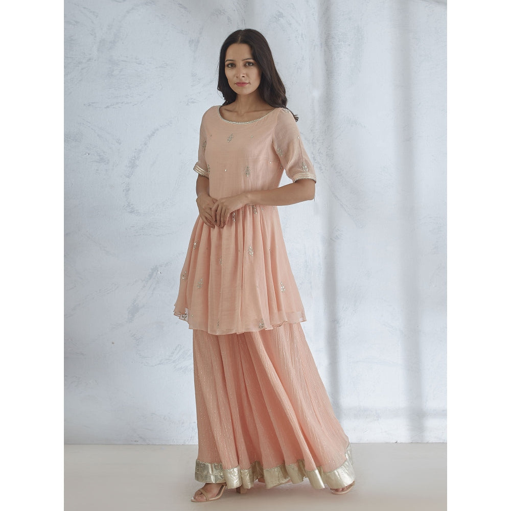 Mandira Wirk Silk Chanderi Short Kurta With Sharara And Dupatta (Set of 3)