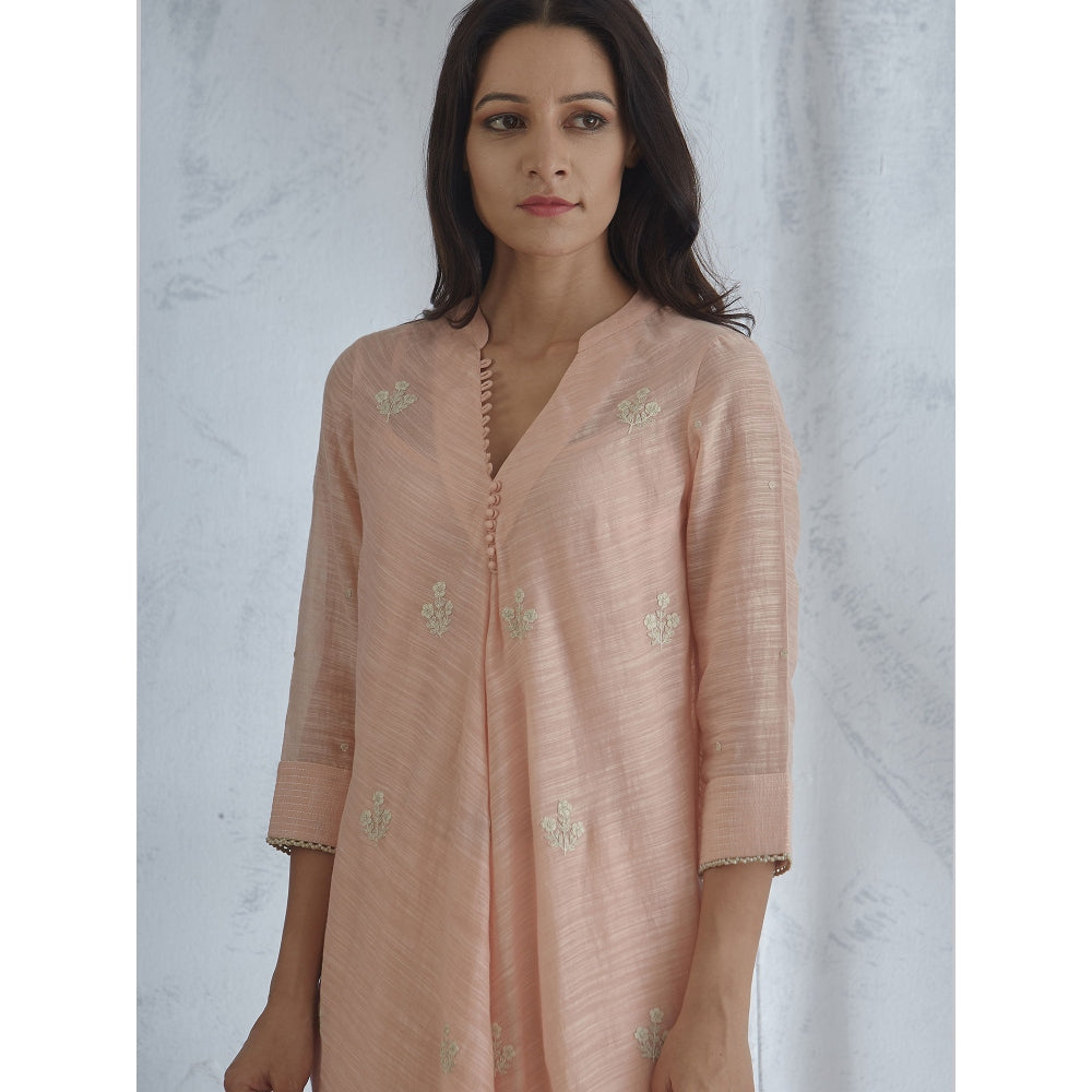 Mandira Wirk Peach Embellished Kurta With Palazzo (Set of 2)