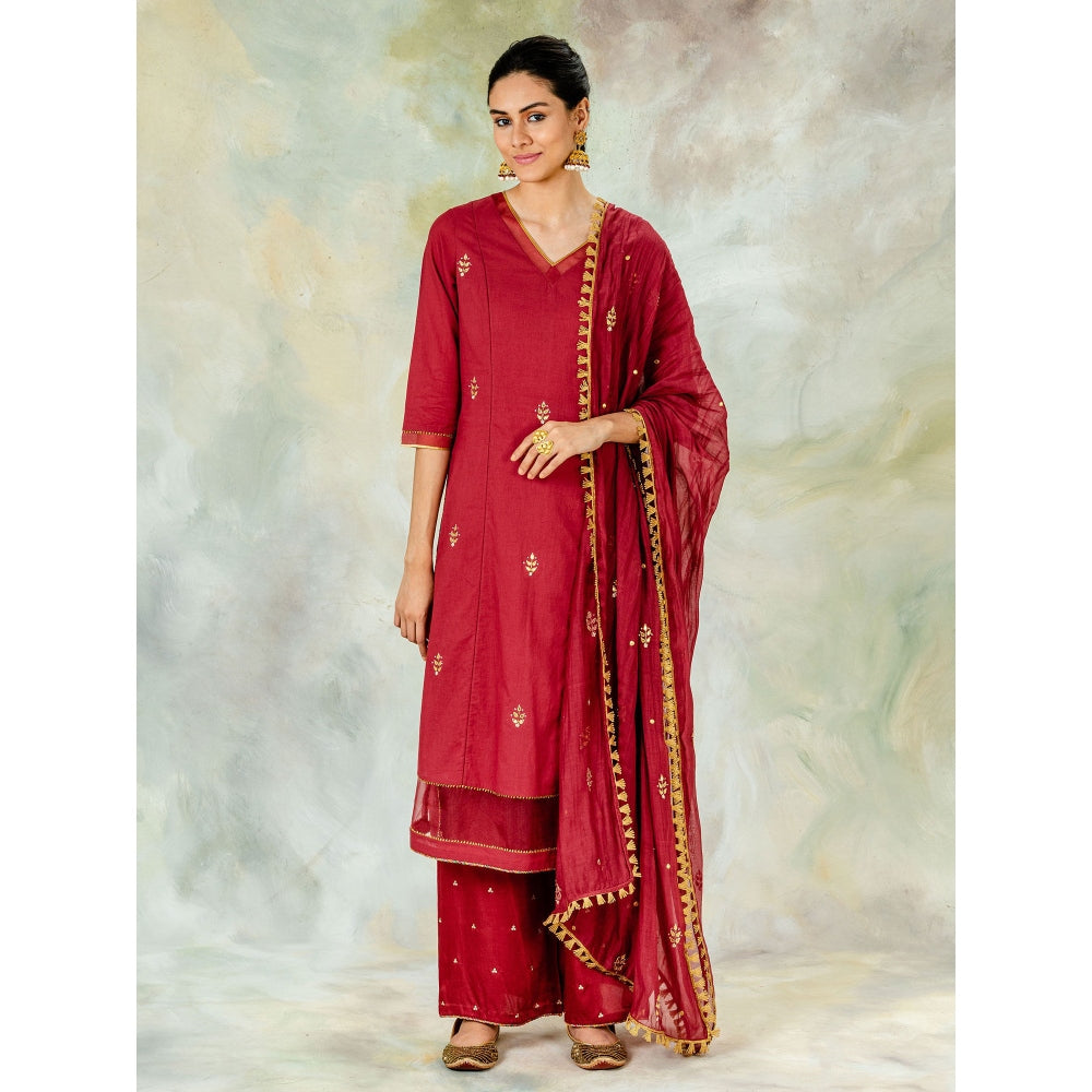 Mandira Wirk Embroidered Gota Kurta With Pant And Dupatta (Set of 3)