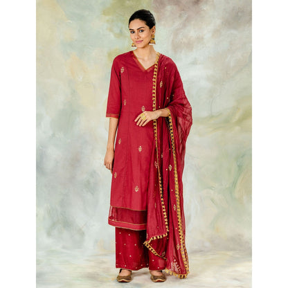 Mandira Wirk Embroidered Gota Kurta With Pant And Dupatta (Set of 3)