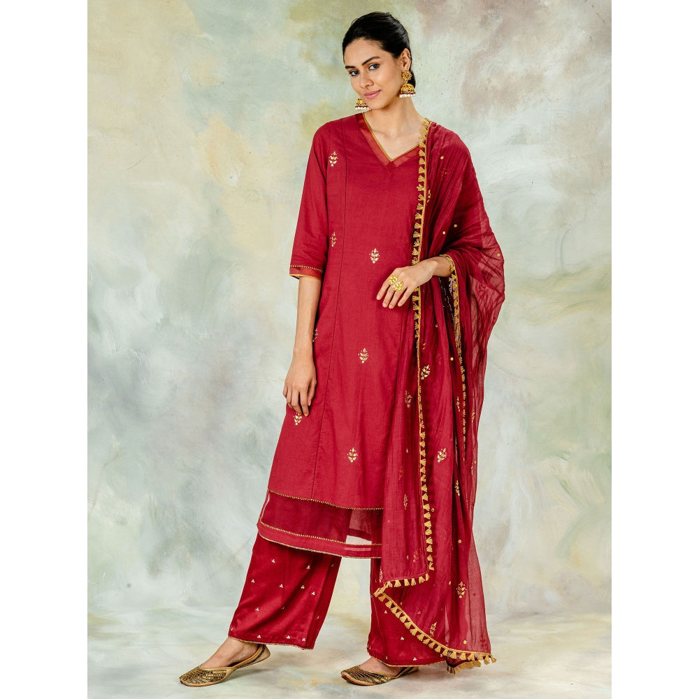 Mandira Wirk Embroidered Gota Kurta With Pant And Dupatta (Set of 3)