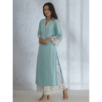Mandira Wirk Light Blue Lace Detailing Kurta & Palazzo With Double Layered Lace (Set of 2)