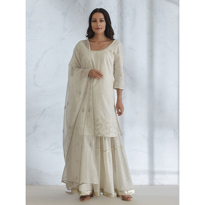 Mandira Wirk Ivory Embroidered Kurta With Sharara And Dupatta (Set of 3)