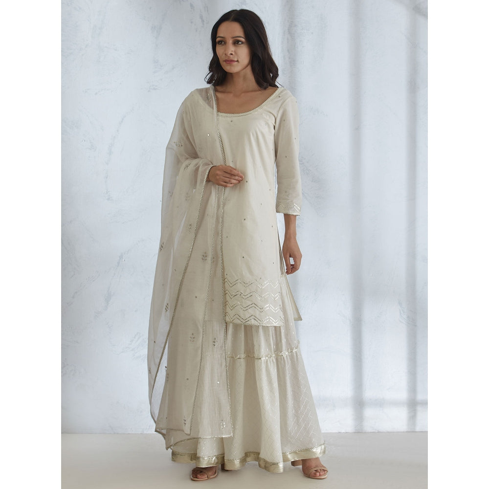 Mandira Wirk Ivory Embroidered Kurta With Sharara And Dupatta (Set of 3)