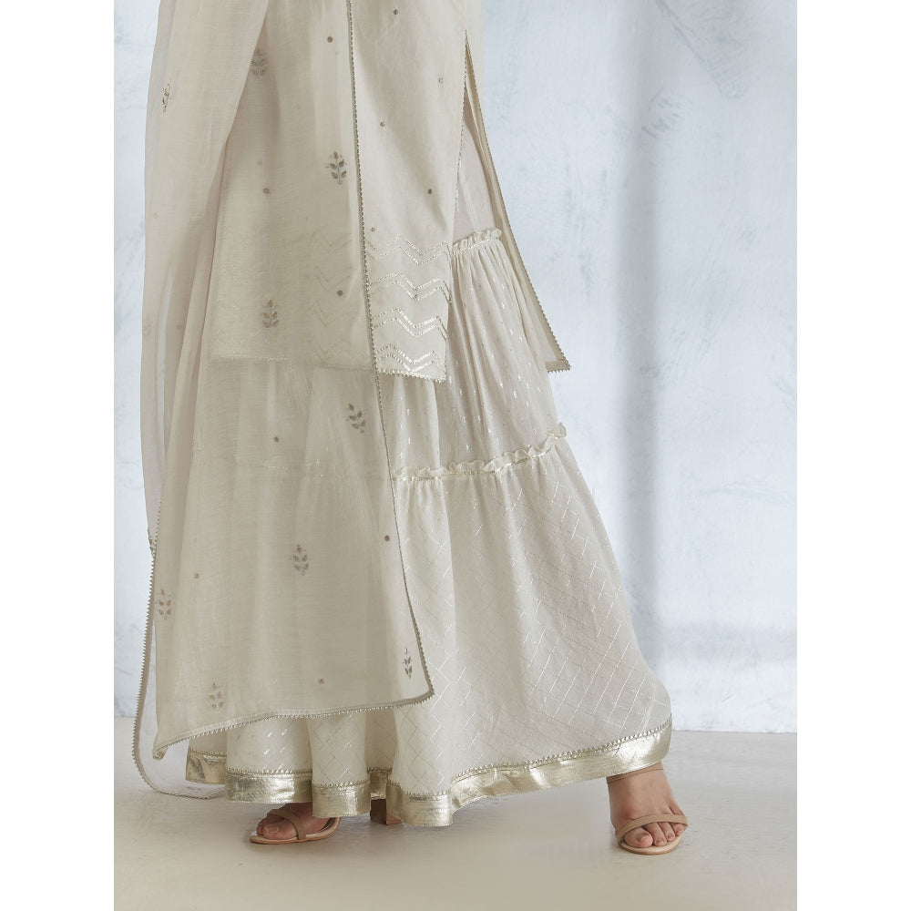 Mandira Wirk Ivory Embroidered Kurta With Sharara And Dupatta (Set of 3)