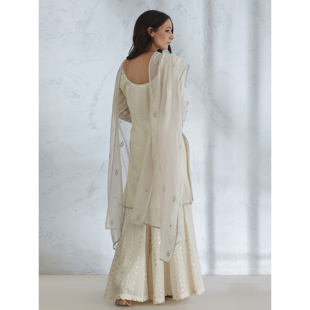 Mandira Wirk Ivory Embroidered Kurta With Sharara And Dupatta (Set of 3)