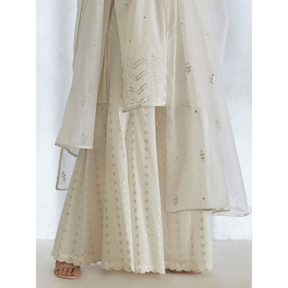 Mandira Wirk Ivory Embroidered Kurta With Sharara And Dupatta (Set of 3)