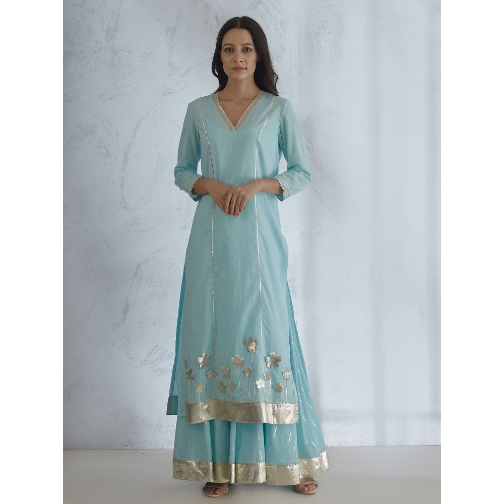 Mandira Wirk Silver Gota Cutwork Kurta With Sharara And Dupatta (Set of 3)