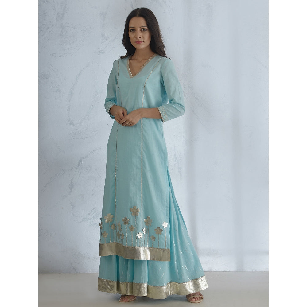 Mandira Wirk Silver Gota Cutwork Kurta With Sharara And Dupatta (Set of 3)