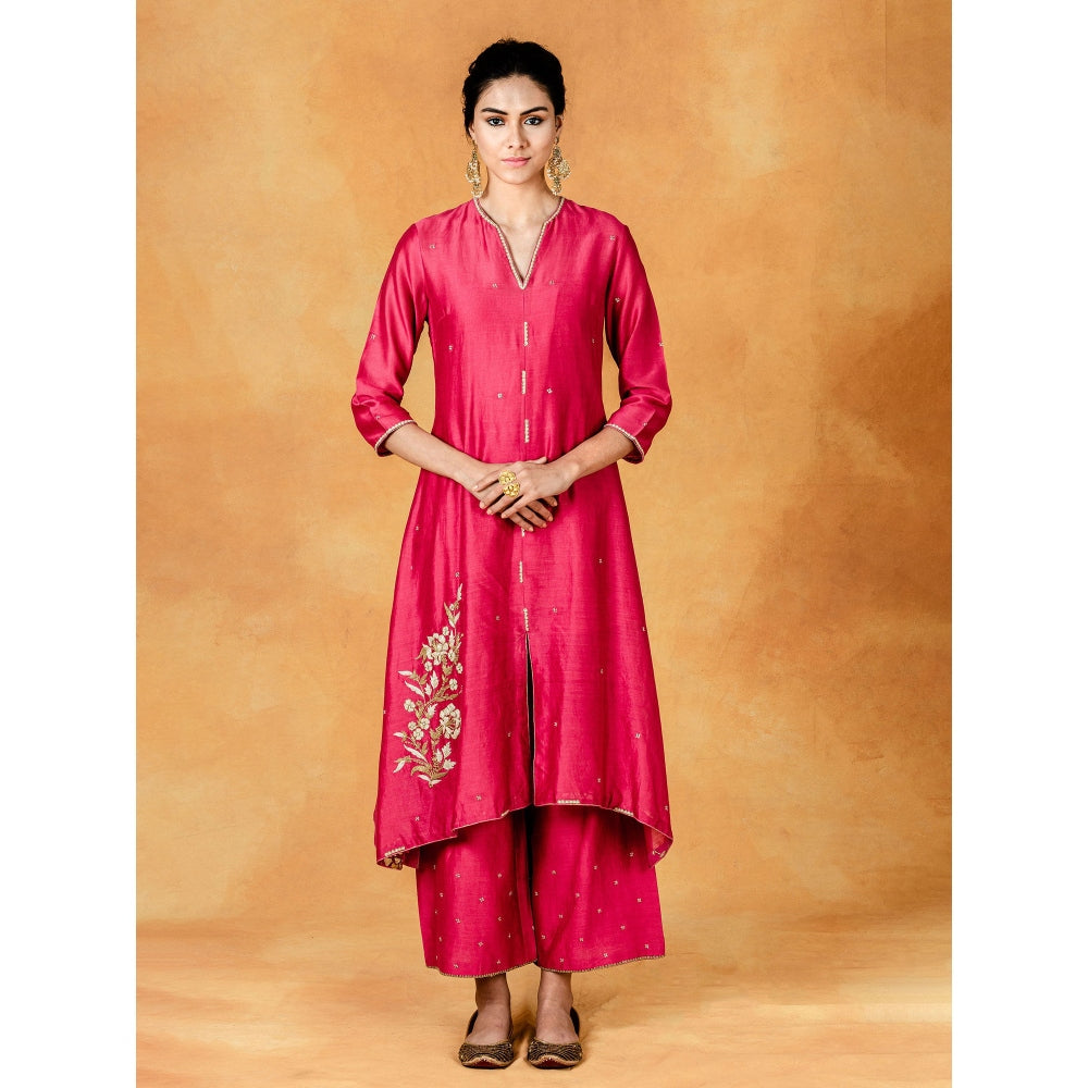 Mandira Wirk Assymetric Dori Embroidered Kurta Ankle Length Palazzo And Dupatta (Set of 3)