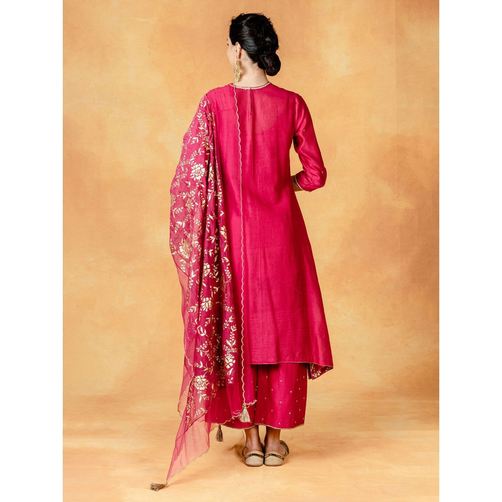 Mandira Wirk Assymetric Dori Embroidered Kurta Ankle Length Palazzo And Dupatta (Set of 3)