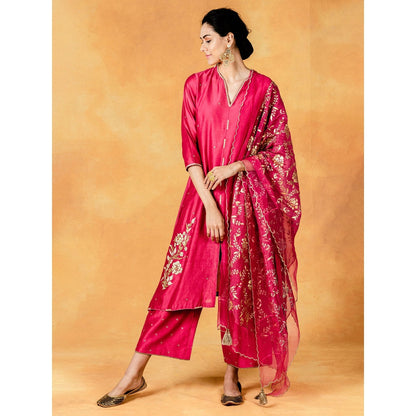 Mandira Wirk Assymetric Dori Embroidered Kurta Ankle Length Palazzo And Dupatta (Set of 3)