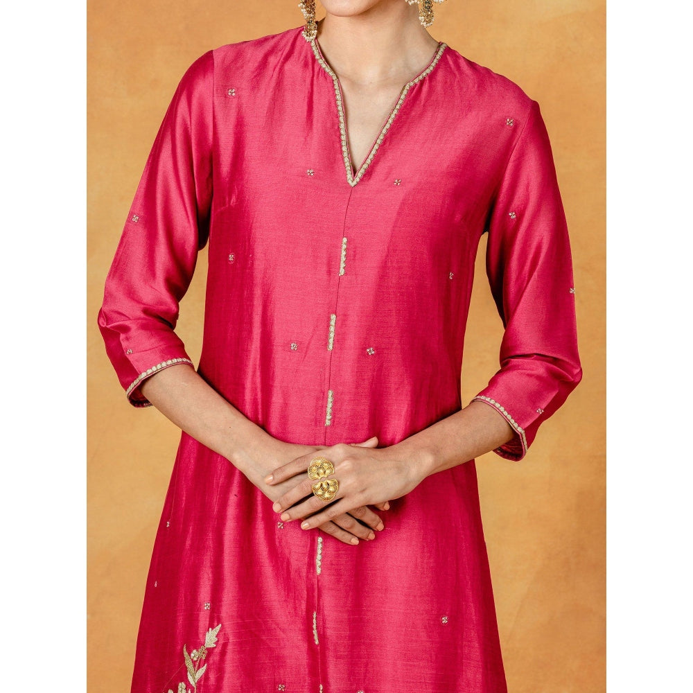 Mandira Wirk Assymetric Dori Embroidered Kurta Ankle Length Palazzo And Dupatta (Set of 3)