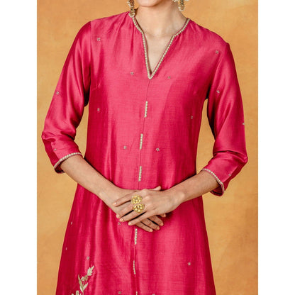 Mandira Wirk Assymetric Dori Embroidered Kurta Ankle Length Palazzo And Dupatta (Set of 3)