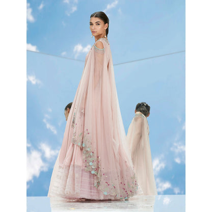 Mandira Wirk Pink Carnation Chiffon Drape Kalidar Pant With Kurta & Dupatta (Set of 3)