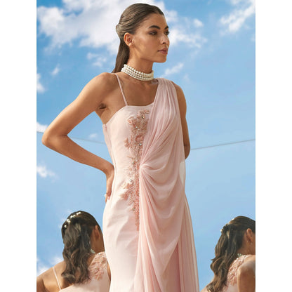 Mandira Wirk Tonal Tune-Desire Embroidered Peach Drape Gown