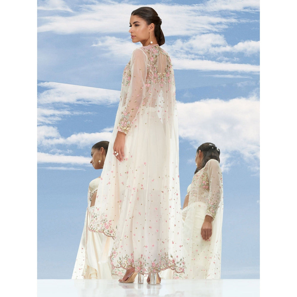 Mandira Wirk Apsara Ivory Embroidered Jacket With Bustier & Pant (Set of 3)