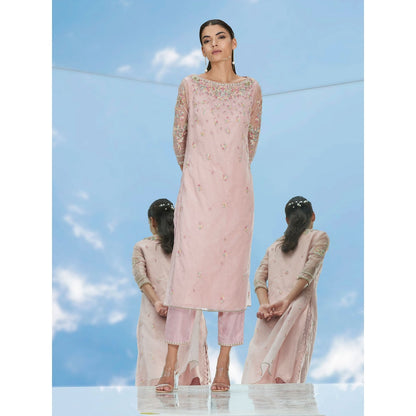 Mandira Wirk Pink Disperse Garden Embroidered Organza Kurta With Pant & Dupatta (Set of 3)