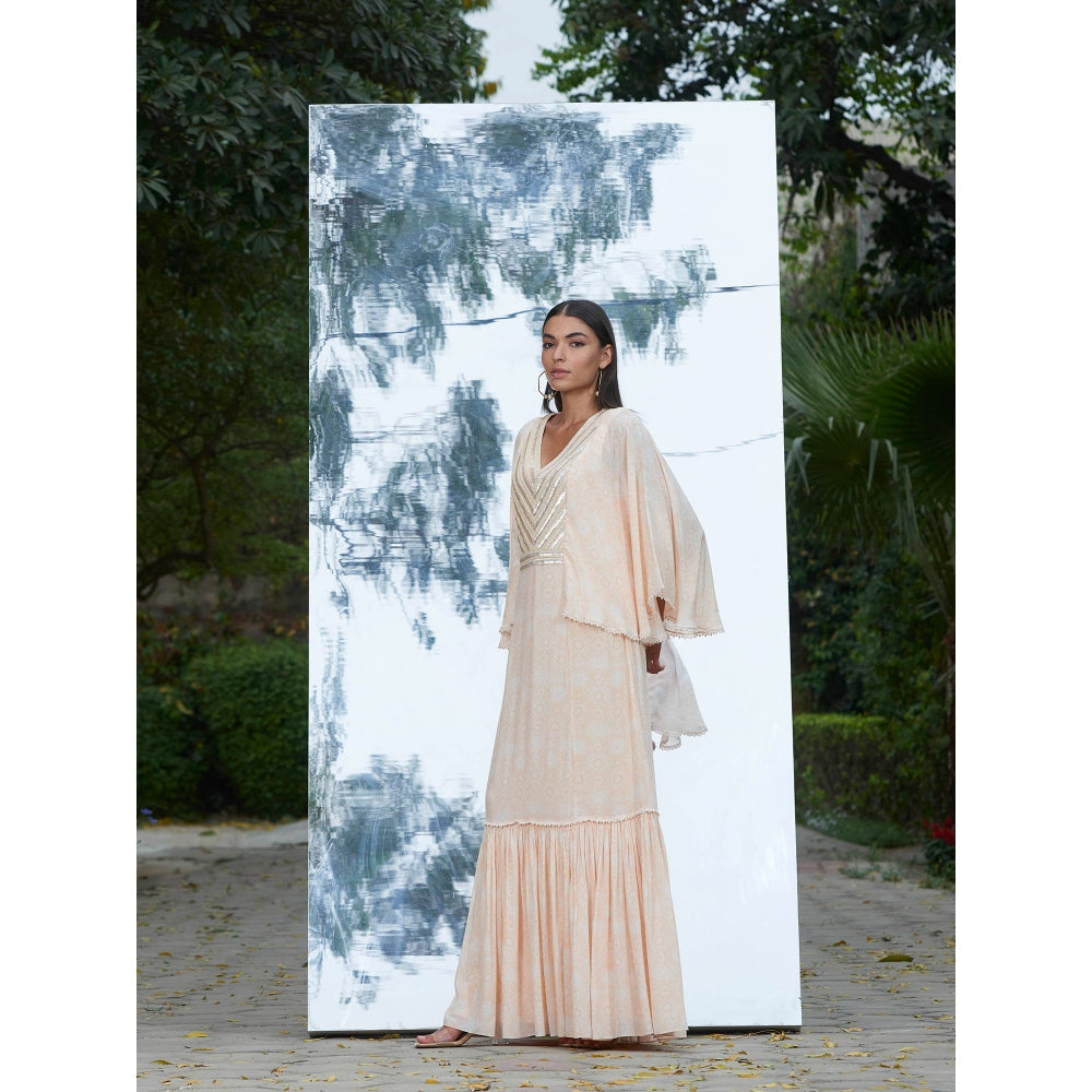 Mandira Wirk Embroidered And Printed Frill Kaftan