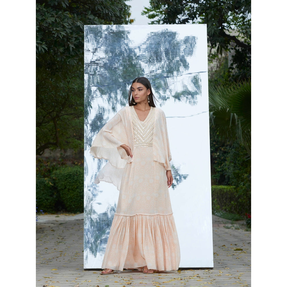 Mandira Wirk Embroidered And Printed Frill Kaftan