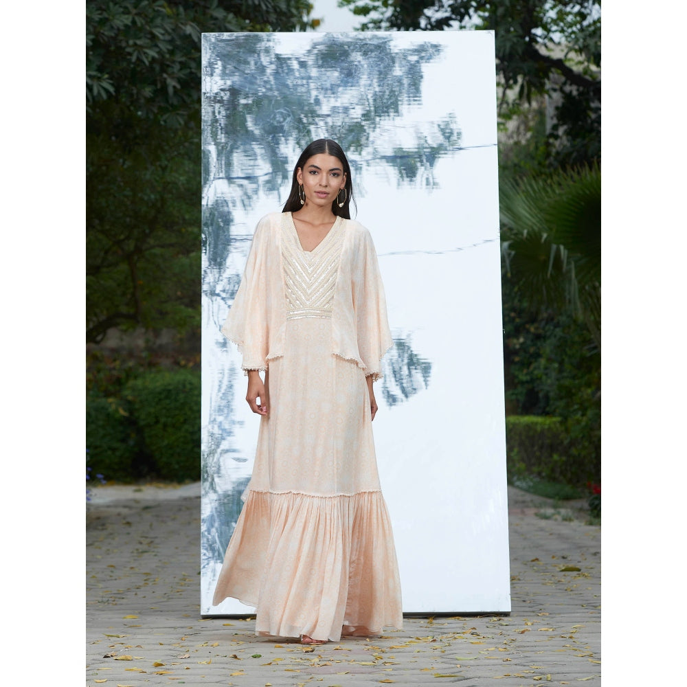 Mandira Wirk Embroidered And Printed Frill Kaftan