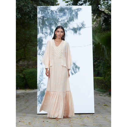 Mandira Wirk Embroidered And Printed Frill Kaftan