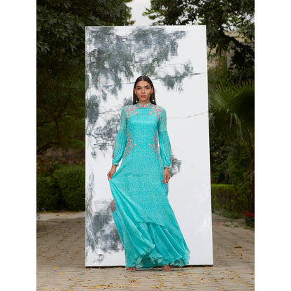 Mandira Wirk Embroidered Printed Assymetrical Dress