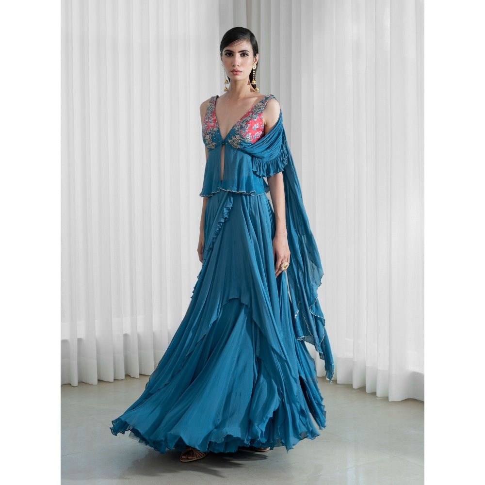 Mandira Wirk Blue Drape Saree with Blouse