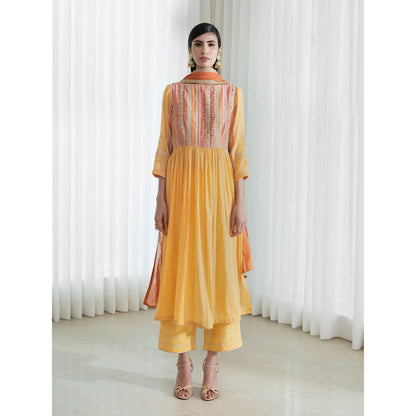 Mandira Wirk Yellow Kurta (Set of 3)