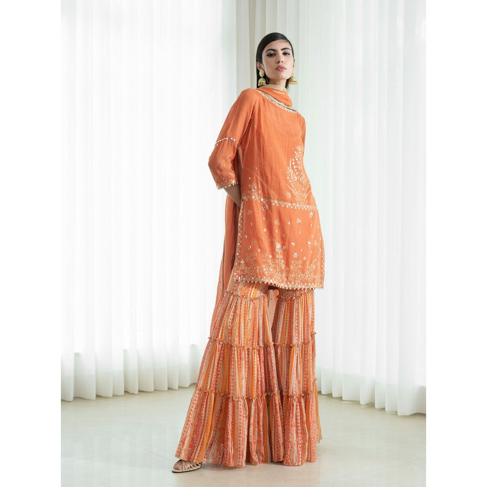 Mandira Wirk Orange Kurta (Set of 3)